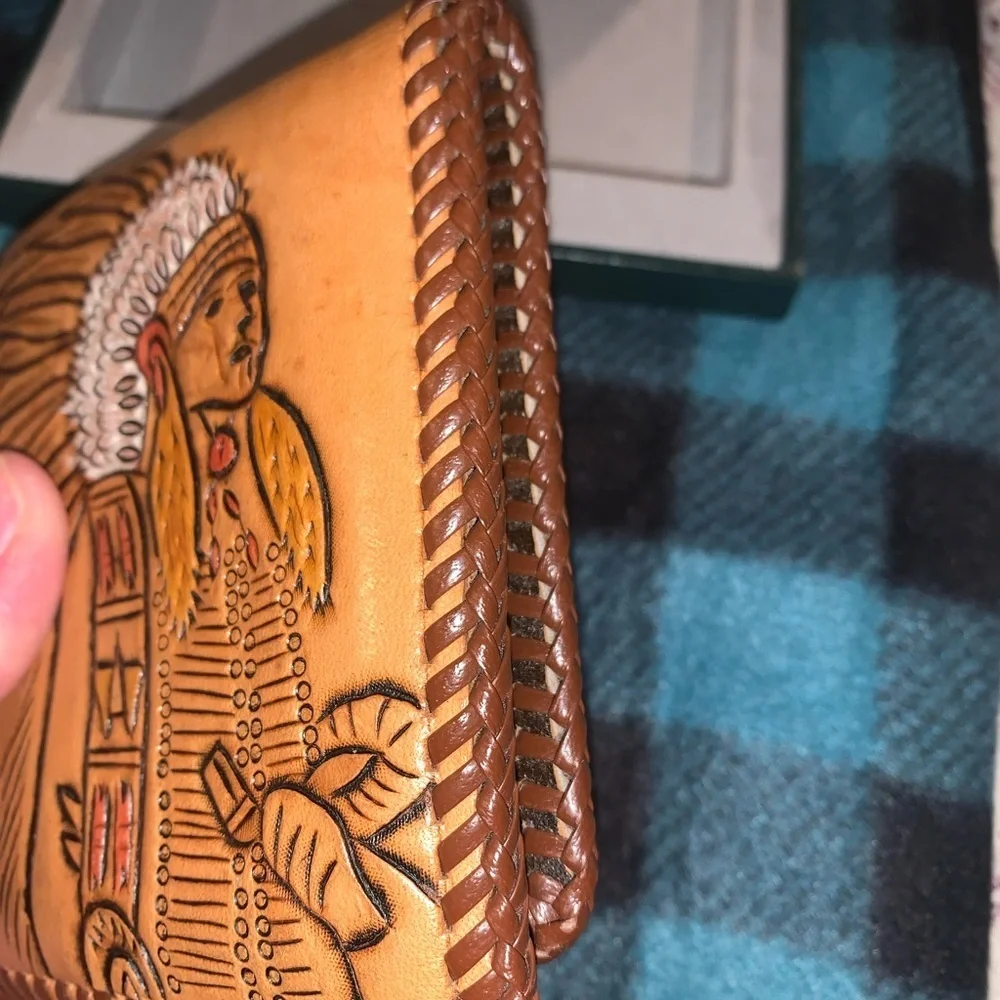 Hand Tooled leather braided Native American wallet with box